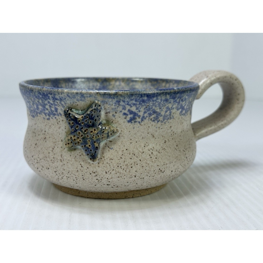 Studio Pottery Handmade Ceramic Coffee Soup Mug Cup Starfish Signed